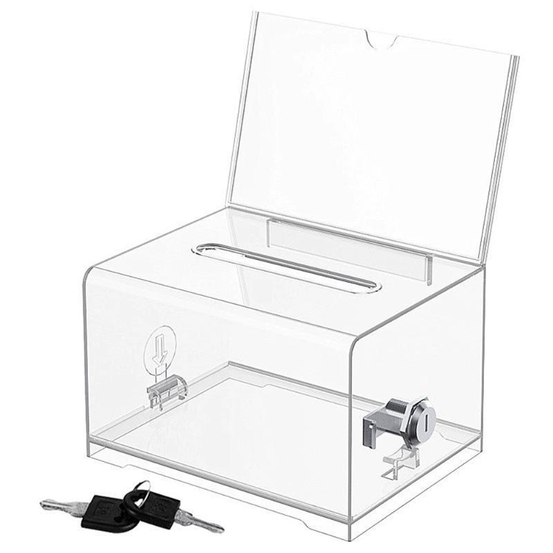 Plastic Container With Lock And Sign Holder Suggestion Box Acrylic Solid Ballot Box Durable Tip Jar Voting