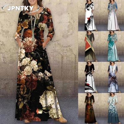 JPNTKY Mode Herfst Winter Lange Mouw Ronde Hals Casual Jurken