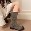 European and American retro style big tube circumference belt buckle but knee boots round head versatile pleated pile boots tall knight boots