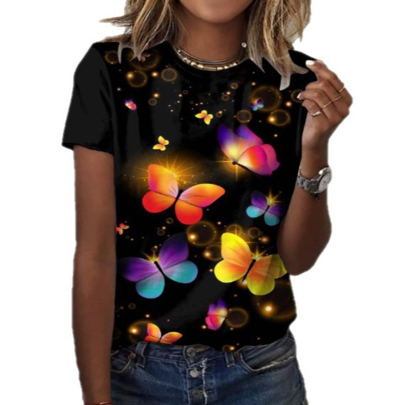 Women Round Neck Fashionable Casual Versatile T-Shirt Summer Comfortable Loose Personalized T-shirt