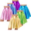 Women Glossy High Waist Flare Skirt Club Stage Costume Party Dancewear Shiny Metallic Ruffle Skirts