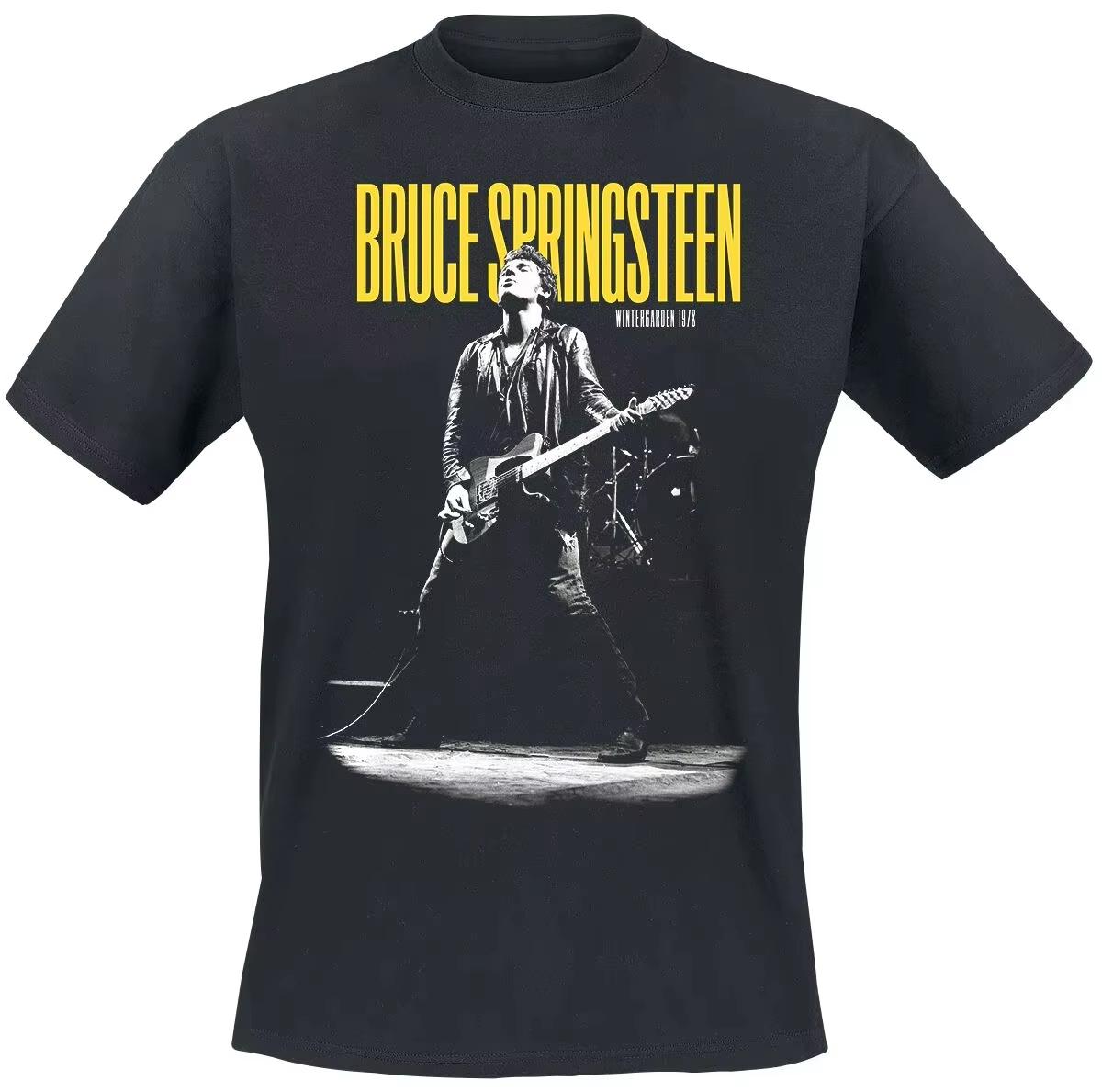 

Guitar Bruce Springsteen Men Trendy Printed Brand Pure Cotton Tshirt Short Sleeve Unisex Round Neck Versatile Loose Tees M