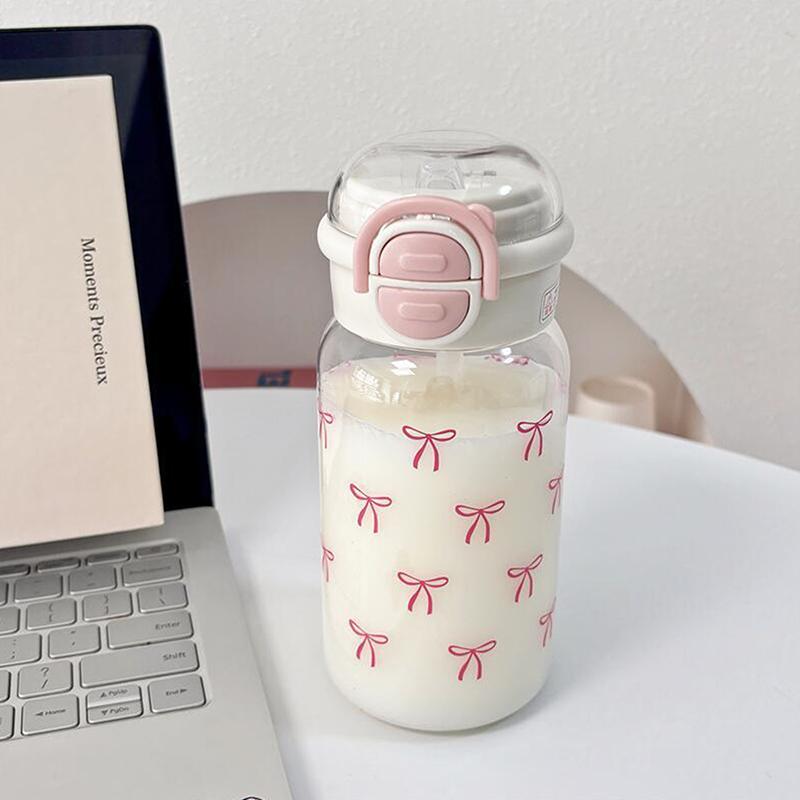 Cute Water Bottle With Straw Portable Plastic Pop-Up Cover Water Cup For Kid Kawaii Bottle Water Leak-Proof Cute Drinking Bottle