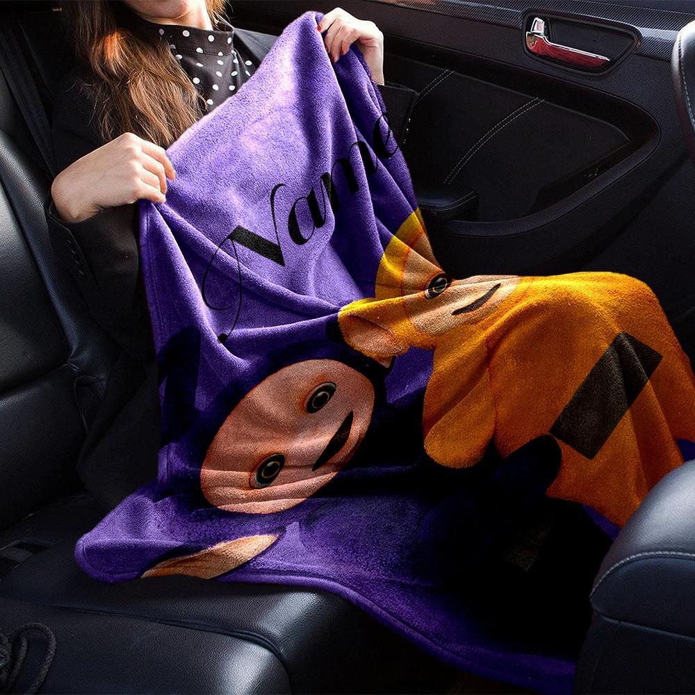 Teletubbies Purple And Yellow Tinky Winky And Laalaa Themed Blanket Personalized Name Soft Warm And Versatile For Sofa Bed Office And Travel Machine