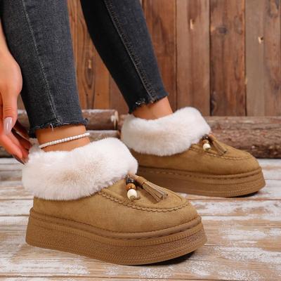 Winter neue flauschige Schneestiefel Damen runde Spitze dicke Sohle flauschiger Schaft kurze Stiefel lässige Samt warme Baumwollschuhe Damen