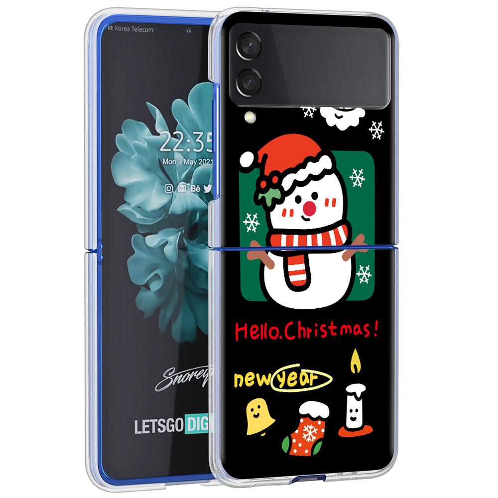 

Рождественский милый чехол со снеговиком для Samsung Galaxy Z Flip 4 5G, прозрачный жесткий чехол для сотового телефона ZFlip, прозрачный ПК, роскошный чехол в виде ракушки Samsung Z Flip
