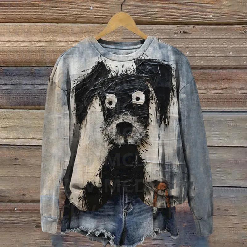 Dandelion Daisy Watercolor Ink Puppy Animal Art Design Print Sweatshirt 3D Printed Women Casual Pullover