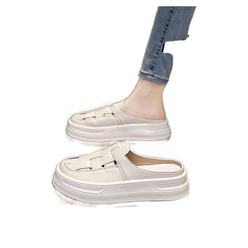 2025 New Thick-soled Heightening Half-slippers Women's Summer Outer Wear Hollowed-out One-pedal Roman Bag Head Sandals Woven Slippers