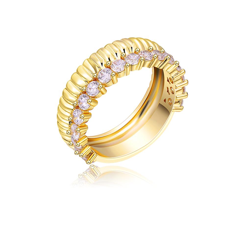 

Shining Cubic Zirconia Metal Texture Stainless Steel Double Layer Ring Trendy Gold Plated Geometric Circle Finger Jewelry Gifts 8 золотий