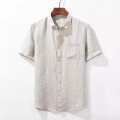 Cotton and Linen Loose Young People's Ordinary Solid Color Casual Lapel Linen Shirt
