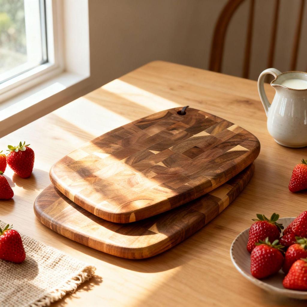Acacia Wood Geometric Cutting Board - Solid, Anti-Mold, No Cracking