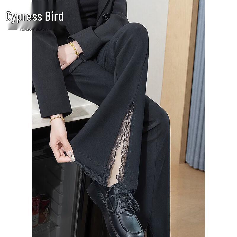 Women s Lace Slit High-Waist Flared Suit Trousers XL