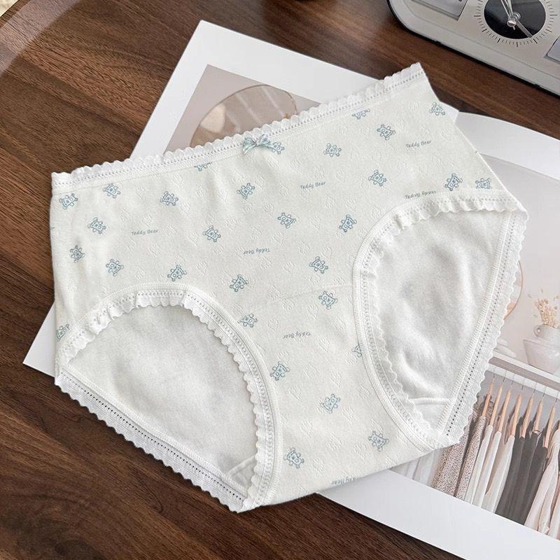Ladies Spring and Autumn Sweet Floral Cotton Extended Crotch Hip Breathable Waist Triangle Briefs