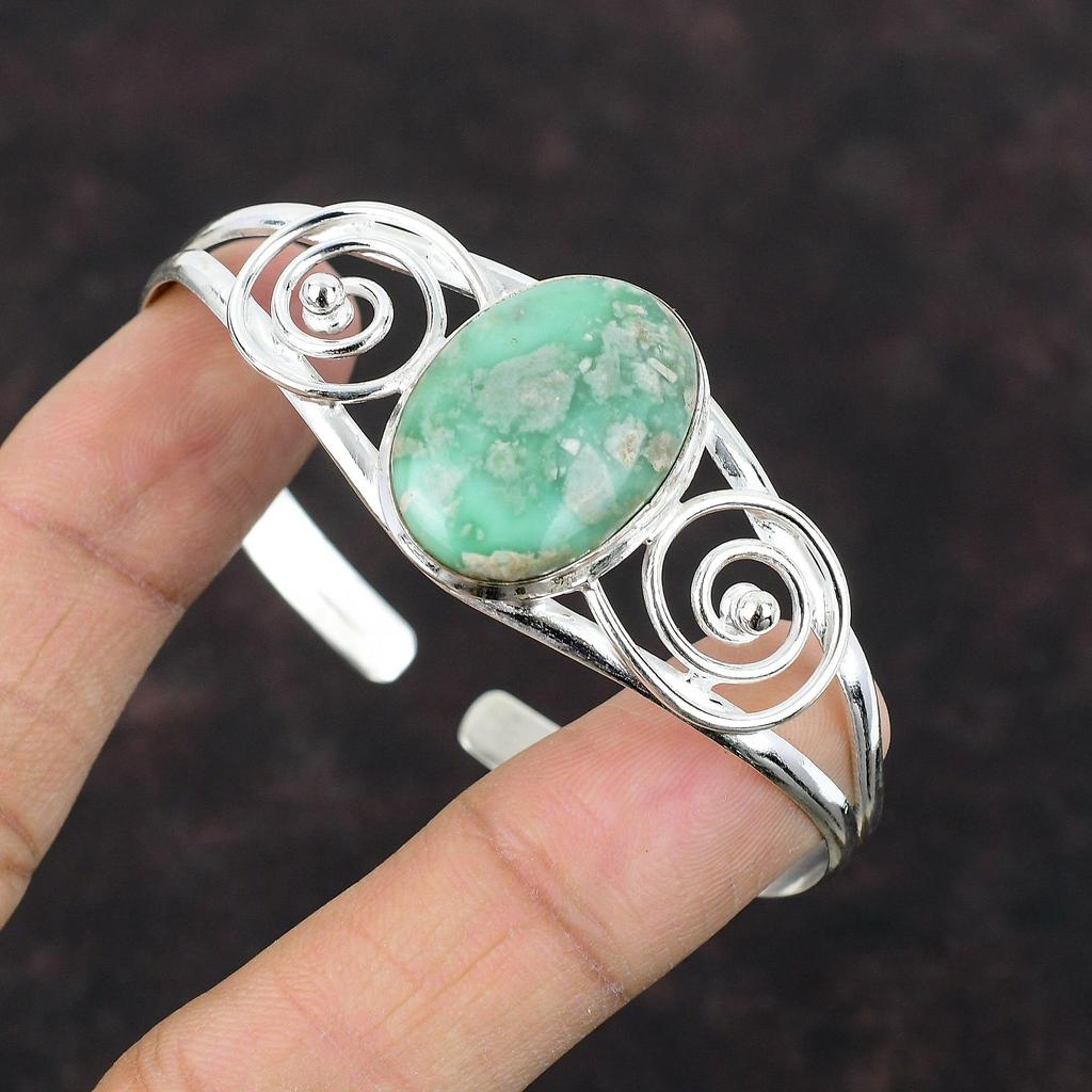 Variscite Bangle Top Quality Gemstone Cuff Bracelet 925 Sterling Silver Adjustable Bangle Handmade Cuff Bracelet Gift For Mom Ethnic Jewelry