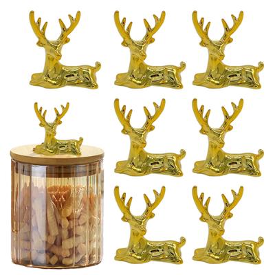 Elk Lid Top Replacement Handle Plastic Golden Reindeer Figurine Small Animal Sculpture for Glass Pot Lids Storage Box Jewelry Box