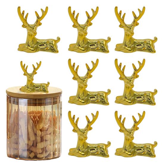 Elk Lid Top Replacement Handle Plastic Golden Reindeer Figurine Small Animal Sculpture for Glass Pot Lids Storage Box Jewelry Box