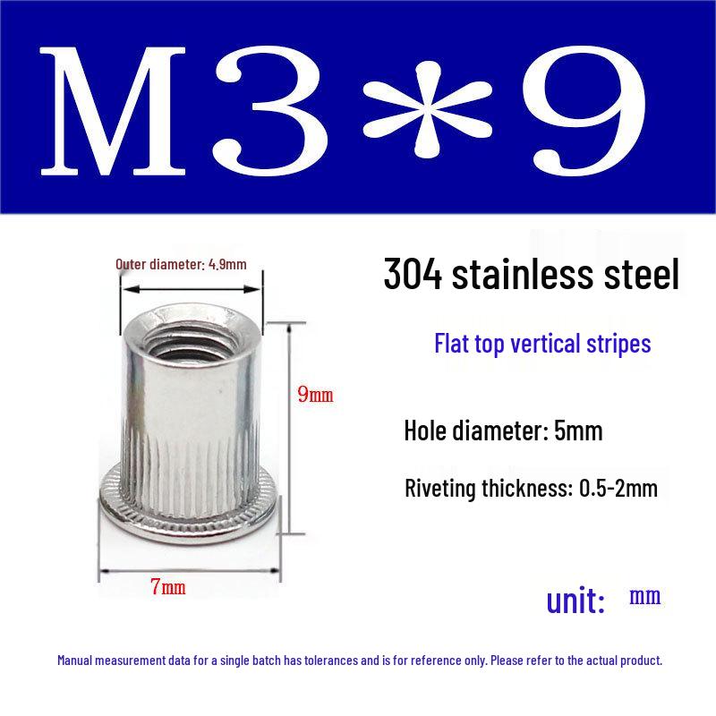 US Standard Flat Head Vertical Knurled Rivet Nut - Aluminum Alloy/Stainless Steel/Galvanized