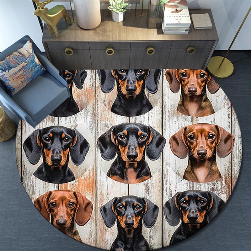 Dachshund Collage Round Area Rug,Carpet Rug for Living Room Bedroom Sofa Playroom Decor,Non-slip Floor Mat