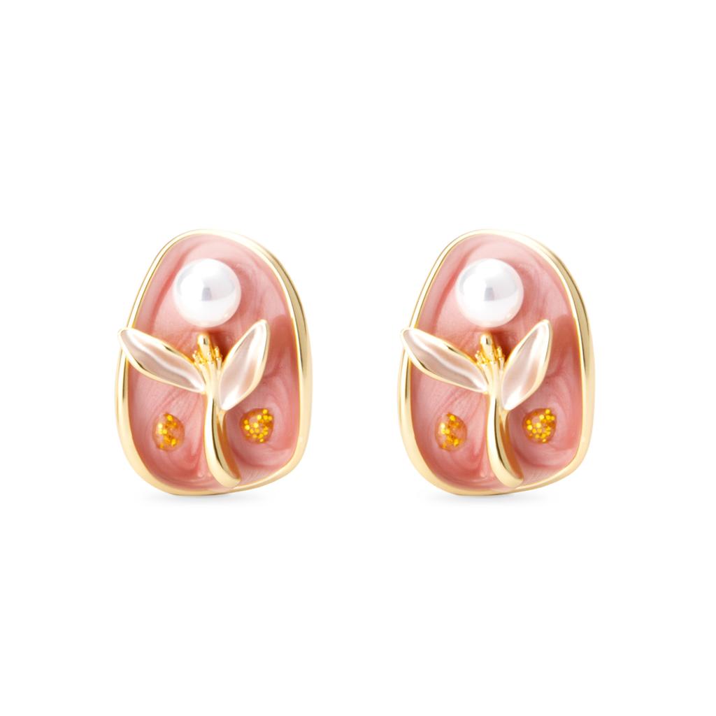 Cloisonne Women's Earrings Enamel Earrings For Women Pearl Flower Piercing Vintage Green Jewellery Woman Gifts Chinese Ethnic