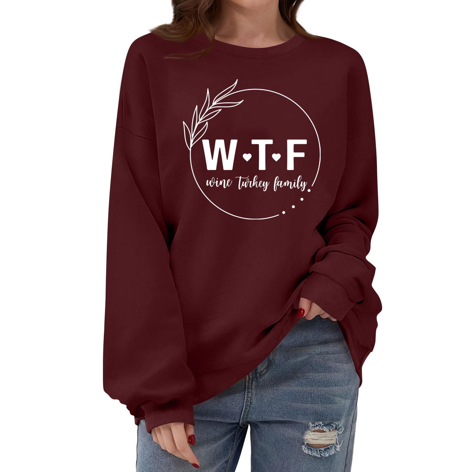 

Женская толстовка с круглым вырезом и длинными рукавами, с принтом ко Дню благодарения M винный