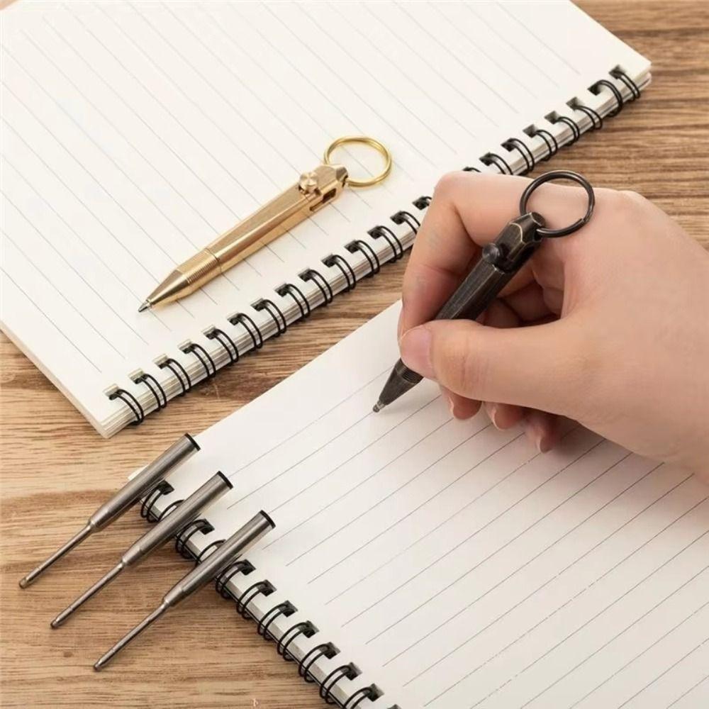 All-Metal Mini Brass Pen Cylindrical Neutral Ballpoint Pen Travel Pocket Pen School Supplies