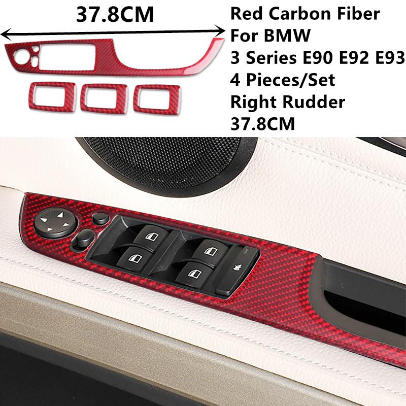 Red Carbon Fiber Sticker Car Inside Handle Window Control Panel Cover Trim Strips For BMW 3 E90 E92 E93 Car Inner