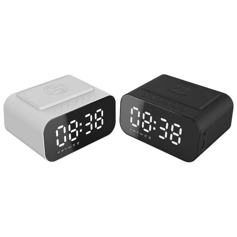 Bluetooth-compatible-compatible Speaker With Wireless Charging Clock 15W LED Display Stereo Bass FM Radio Build In Microphone for Household