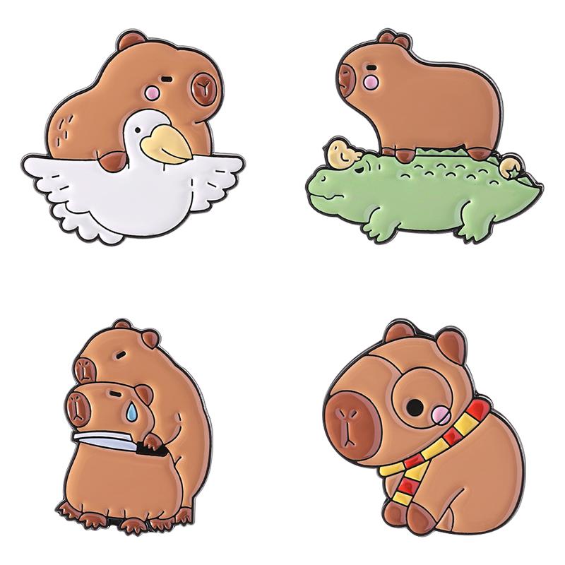 2-9pcs/set Cute Capybara Enamel Pins Creative Cartoon Animal Brooch Lapel Badge Funny Jewelry Accessories Gifts For Kids Friends