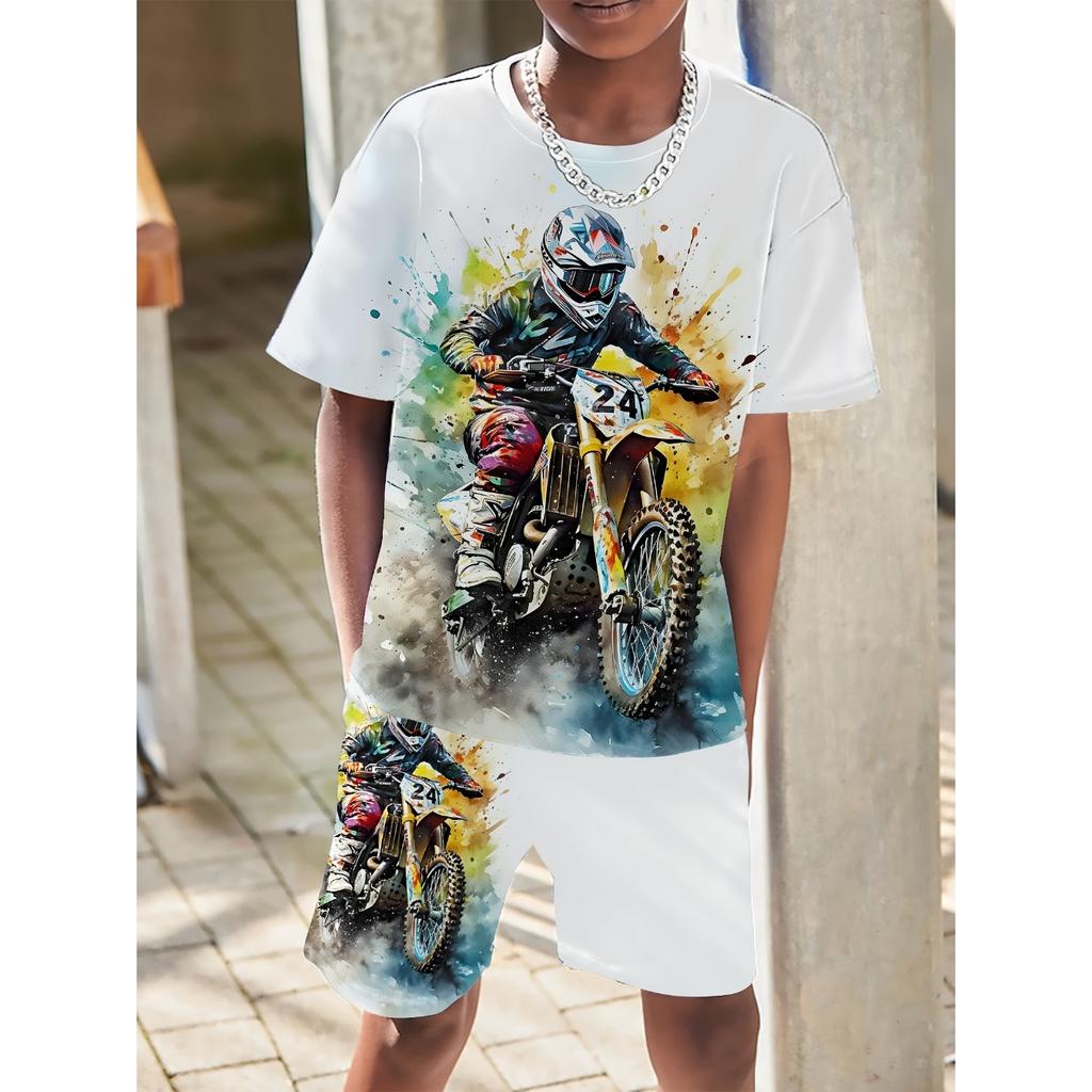 Children's Clothing Boys' Set Short Sleeved Boys' Clothing Casual Pattern Printed Street Wear Children's Summer Clothing Childre