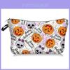 Nova Bolsa de Maquiagem Doce de Abóbora e Caveira para Halloween Moda Transfronteiriça Respirável Impermeável Leve Antibacteriana Bolsa de Mão para Armazenamento
