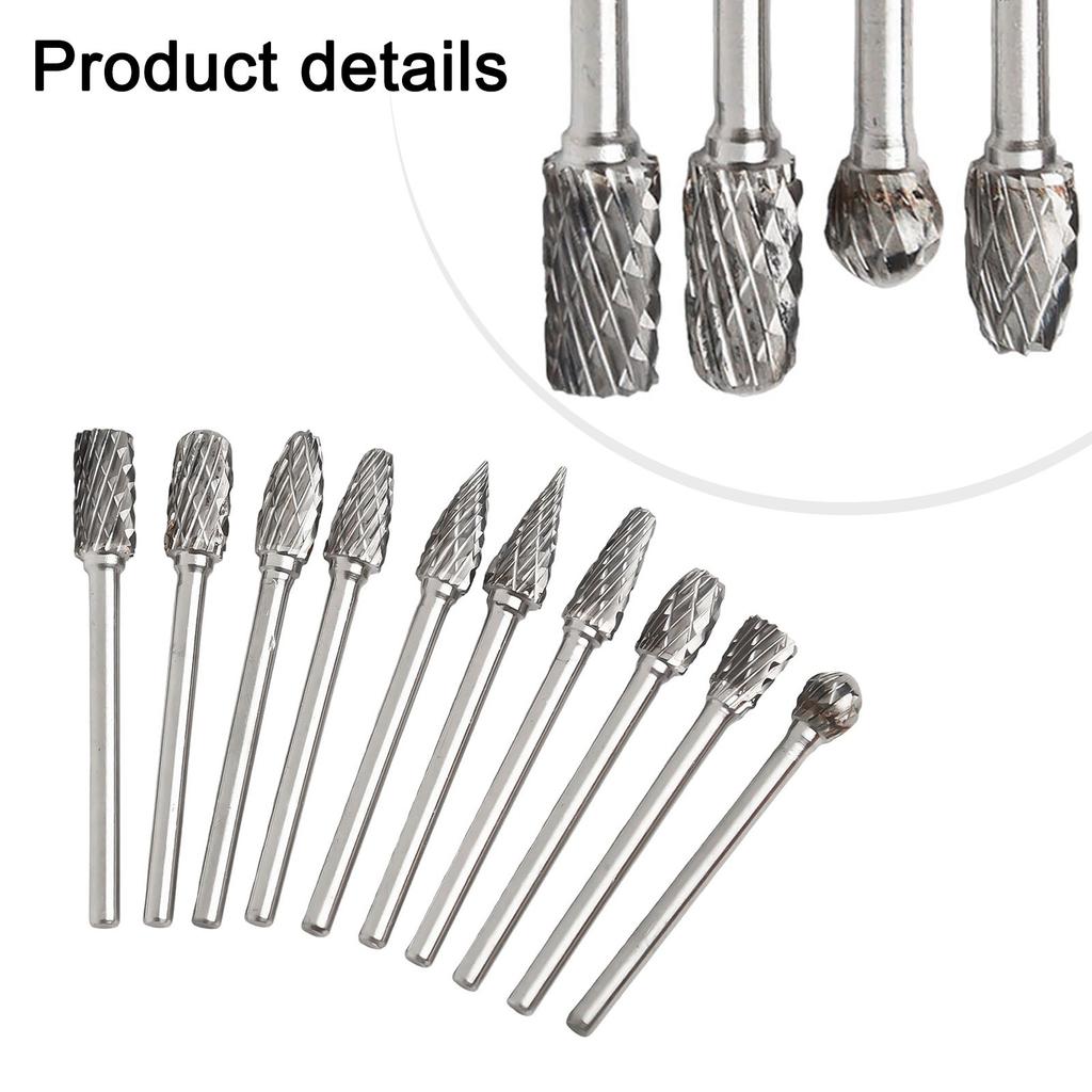 Long Lasting Carbide Steel DoubleCut Grinding Heads Set 10 Piece DIY Tool Kit
