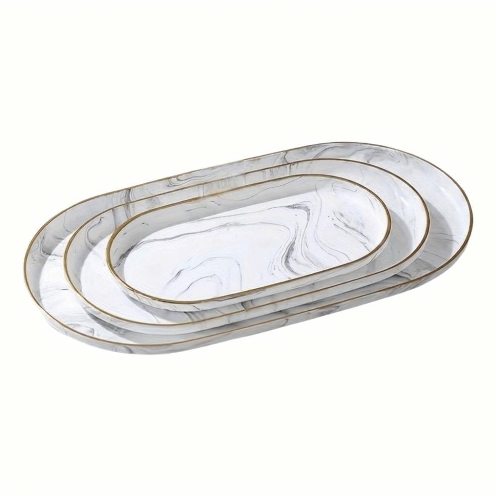 Multi Functional Marble Oval Disk Marble Texture Oval Dish Jewelry Display Plate  Living Room