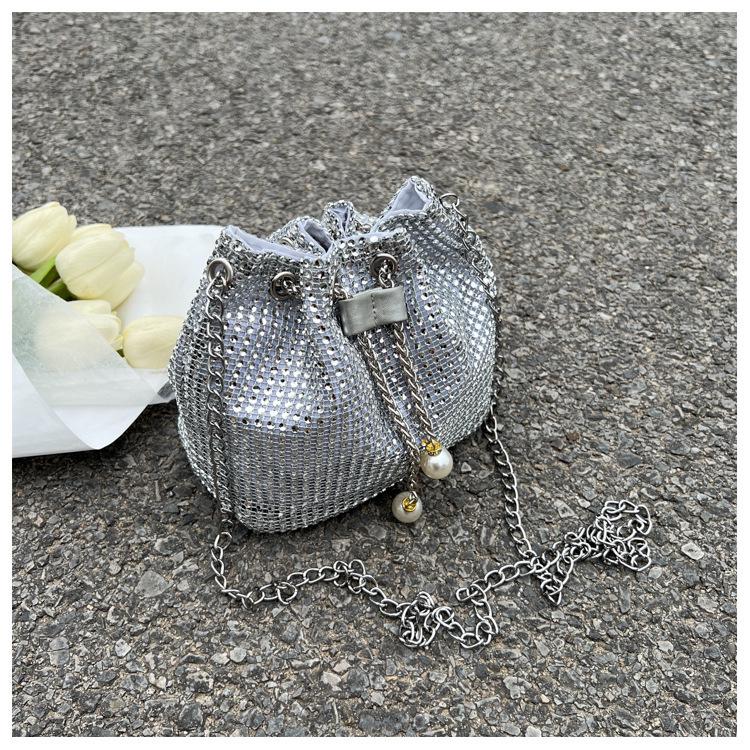 Koreanische Strass-Bucket-Handtasche – Damenmode Kette Umhängetasche