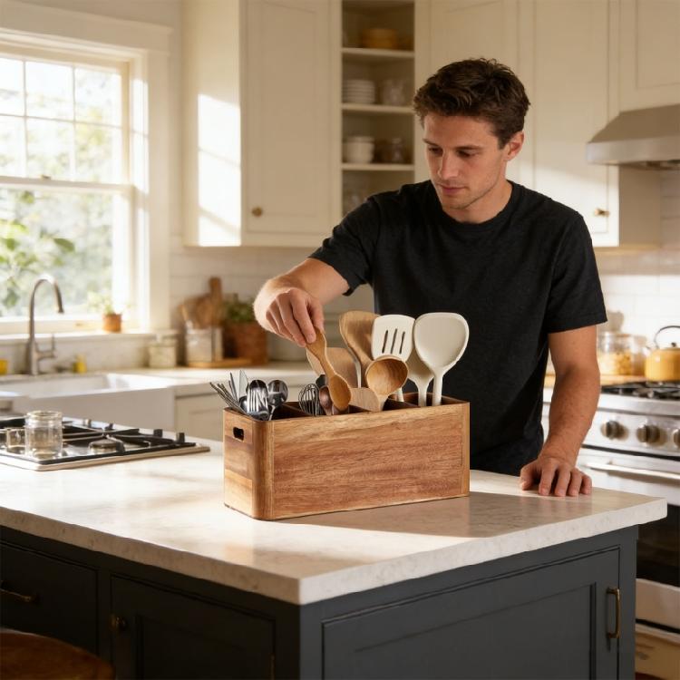 Natürlicher Holz Küchenhelfer-Halter mit wasserdichter Beschichtung und platzsparendem Design