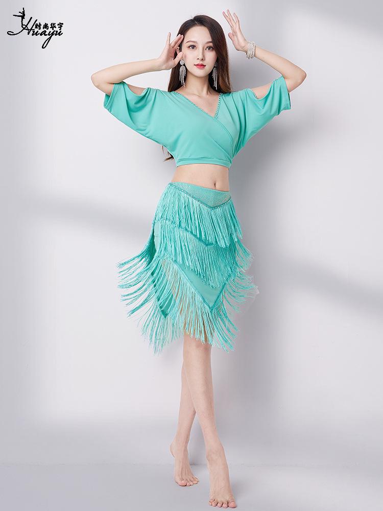 2025 Summer V-Neck Belly Dance Tassel Skirt Set - Sexy Oriental Performance Costume for Women