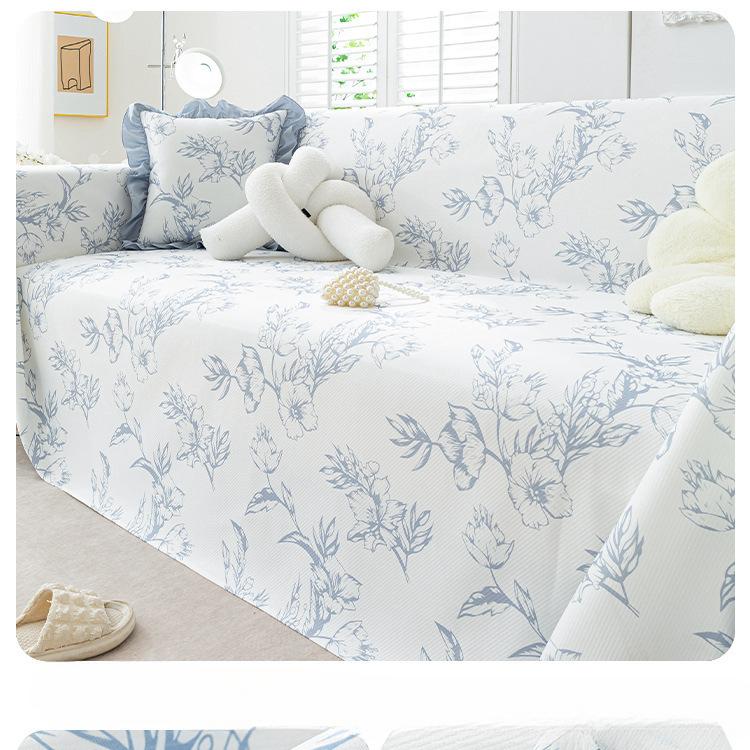 Prosop de Sofa Răcoros de Vară Respirabil Husă cu Flori Husă de Sofa All-Inclusive Husă de Praf Living Husă de Sofa din Pânză dintr-o Singură Bucată