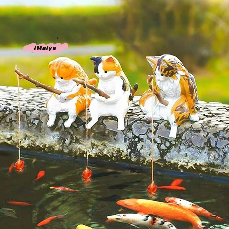 M-1/7pcs Fish Tank Fishing Cat Hanging Creative Landscape Home Office Ornaments Fishing Fun Mini Decorative Micro-Landscape