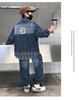 Boys' Trendy Plaid Denim Set: Spring/Autumn Korean Style 2025, Two-Piece Look for Mid-to-Big Kids