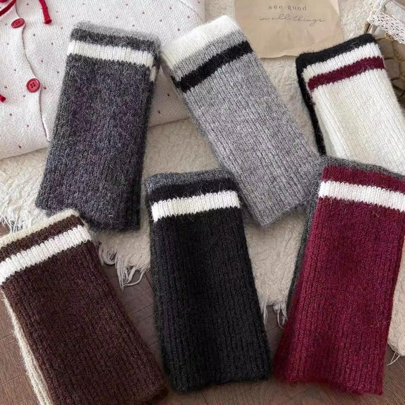 American Multicolor Knitted Leg Warmers Winter Warm Thickened Socks Fashion Harajuku Cashmere Hosiery Women Leg Covers Stockings