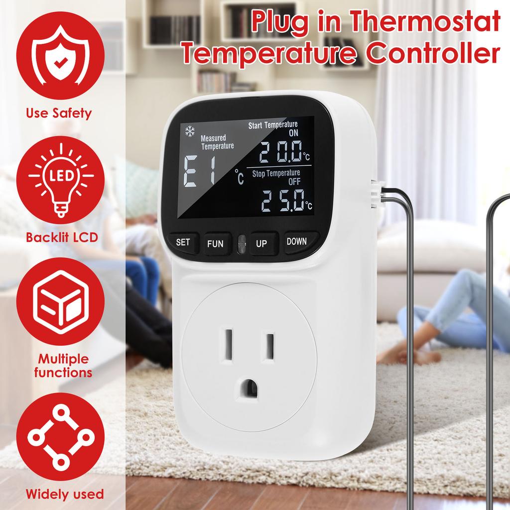 Digital Temperature Controller Socket Thermostat US Plug with Timer Switch Heating Cooling Control for Aquaculture Warming Boxes