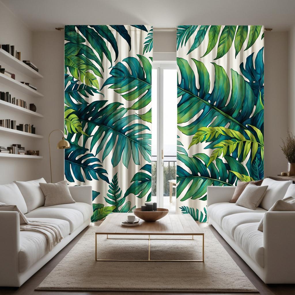 2 stück mit HD Nordic tropische pflanze blätter dekorative vorhang Grüne krawatte digital gedruckt vorhang Hause dekoration stil Decorat
