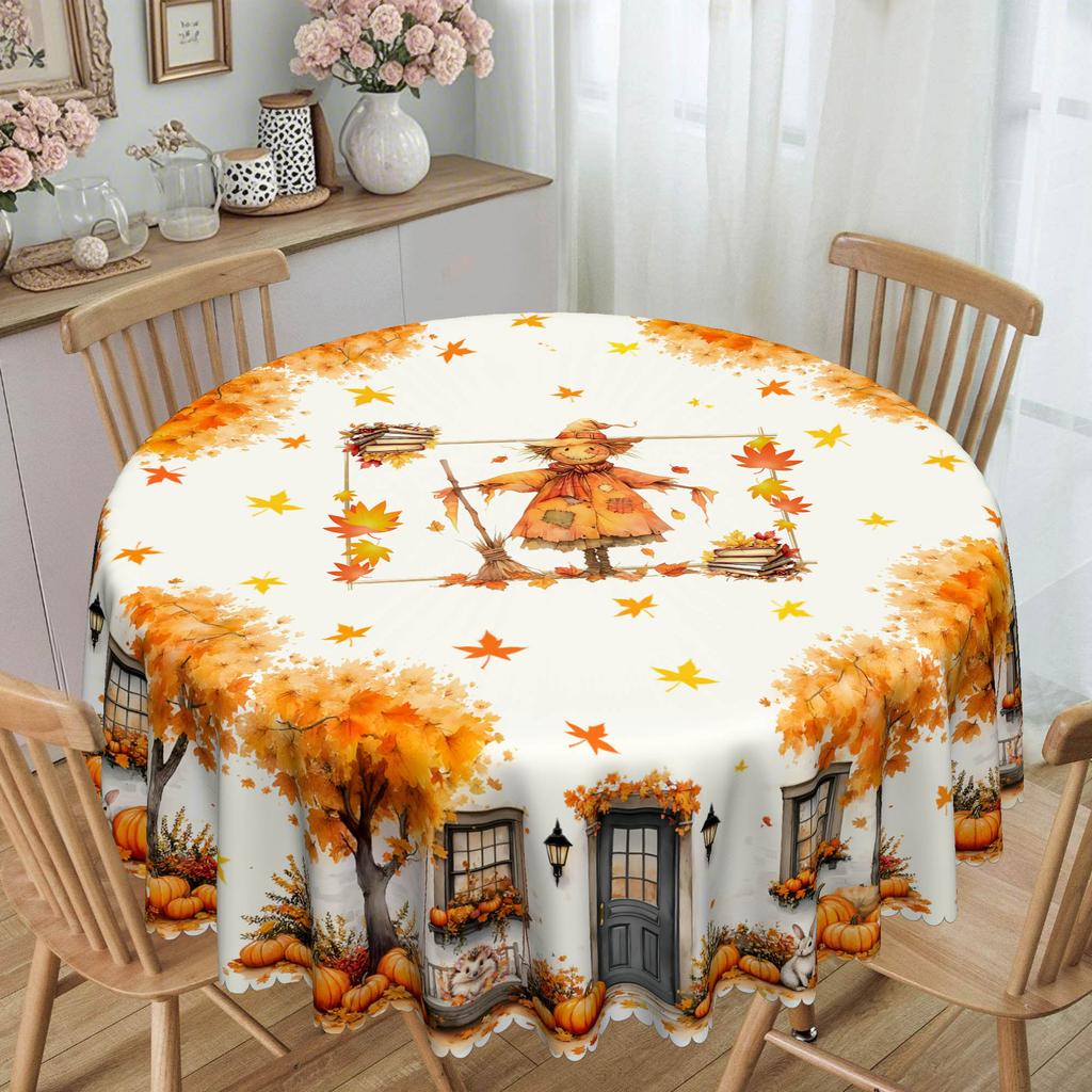 1 Fall Thanksgiving Vintage Elegant Pattern Tablecloth, Vintage Arch Swing, Maple, Pumpkin Tablecloth