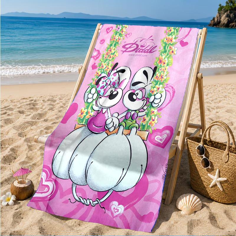 Serviette de plage Diddl Amour et Amitié Couleurs Pastel, Séchage Rapide, Facile d'Entretien, Convient aux Activités Sportives et aux Vacances à la Plage, Essentiel de Sport