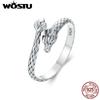WOSTU Vintage 925 Silver Dragon Opening Ring For Women Lucky Gothic Animal Stackable Rings Party Punk Hiphop Gift