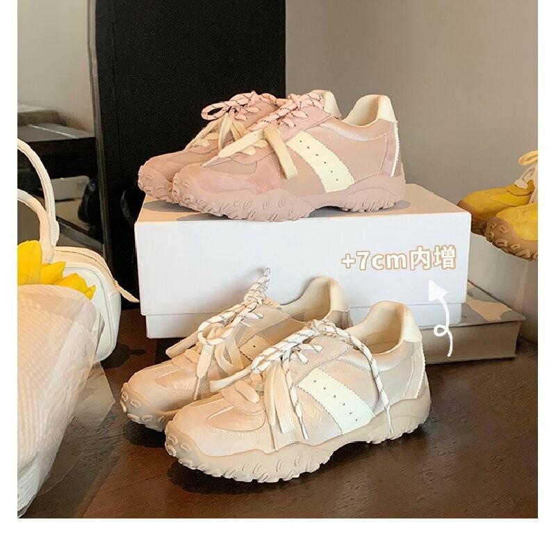 Genuine leather~ 7cm inner height increase, small man thick-soled silver German training shoes, women's 2025 autumn new leisure sports Forrest Gump