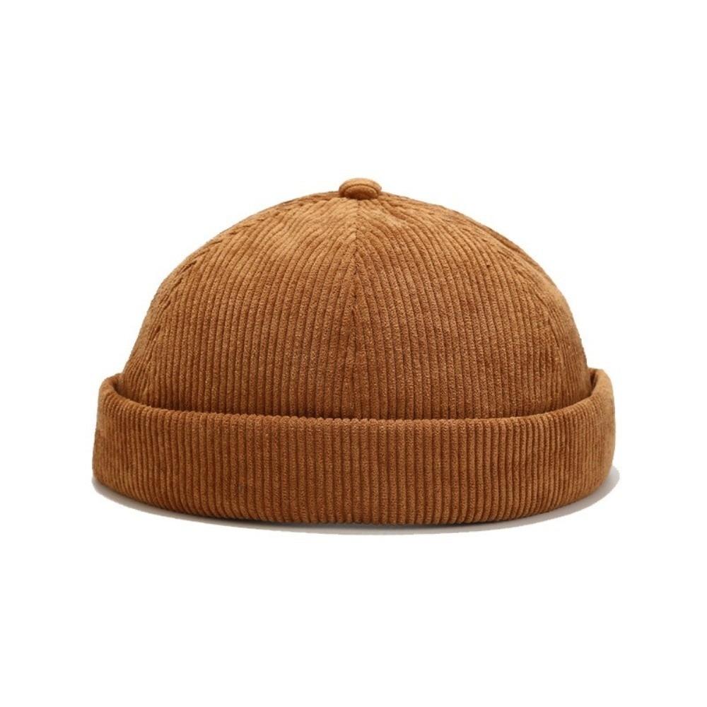 

Round Corduroy Brimless Hat Adjustable Docker Cap Soft Dome Melon Cap Streetwear верблюд