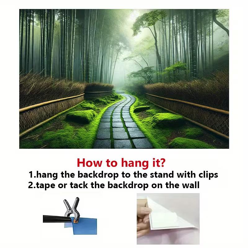 2D Flat Printing Japanese Bamboo Path Backdrop for Nature and Themed Photoshoot