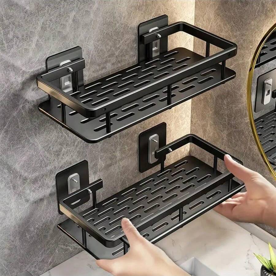 Large-Capacity No-Drill Wall-Mounted Organizer Rack for Bathroom or Kitchen, Space-Saving and Easy-to-Install Durable Storage Solution.