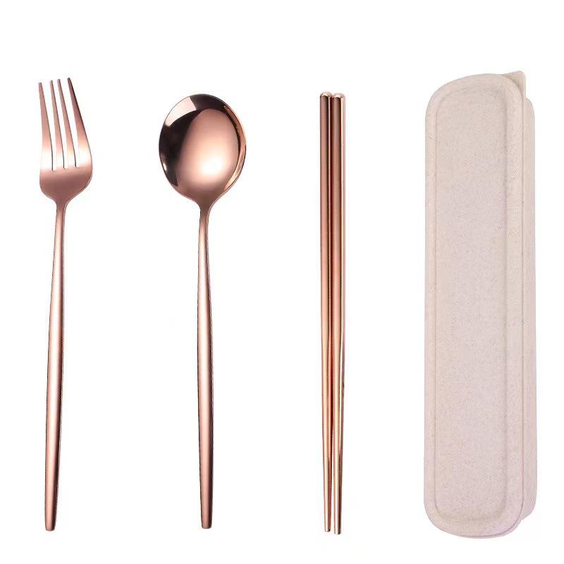 Stainless Steel Portable Tableware Set: Chopsticks, Spoon, Fork - Customizable Student/Outdoor Gift with Logo.