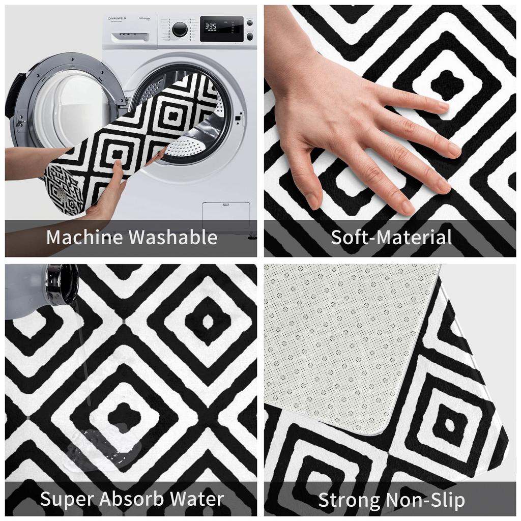 TAPPETO GEOMETRICO BIANCO E NERO CON DIAMANTI BY OZCUSHIONSTOO Antiscivolo Zerbino Tappetino Ingresso Casa Soggiorno Tappetino per Piedi Tappetini